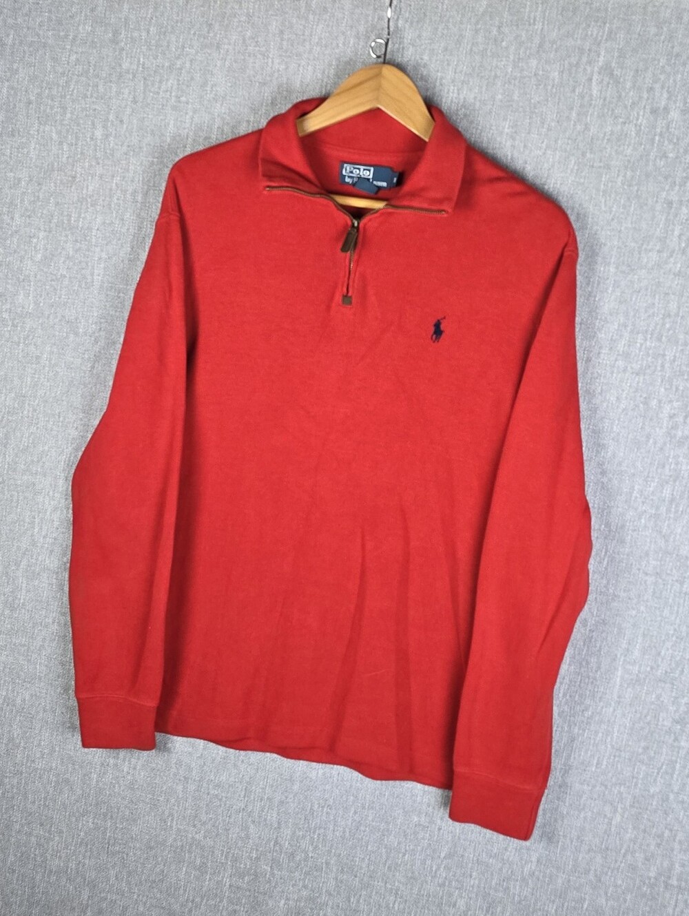 Polo Ralph Lauren 1/4 Zip Cotton Pullover Sweater Red Mens Sz M